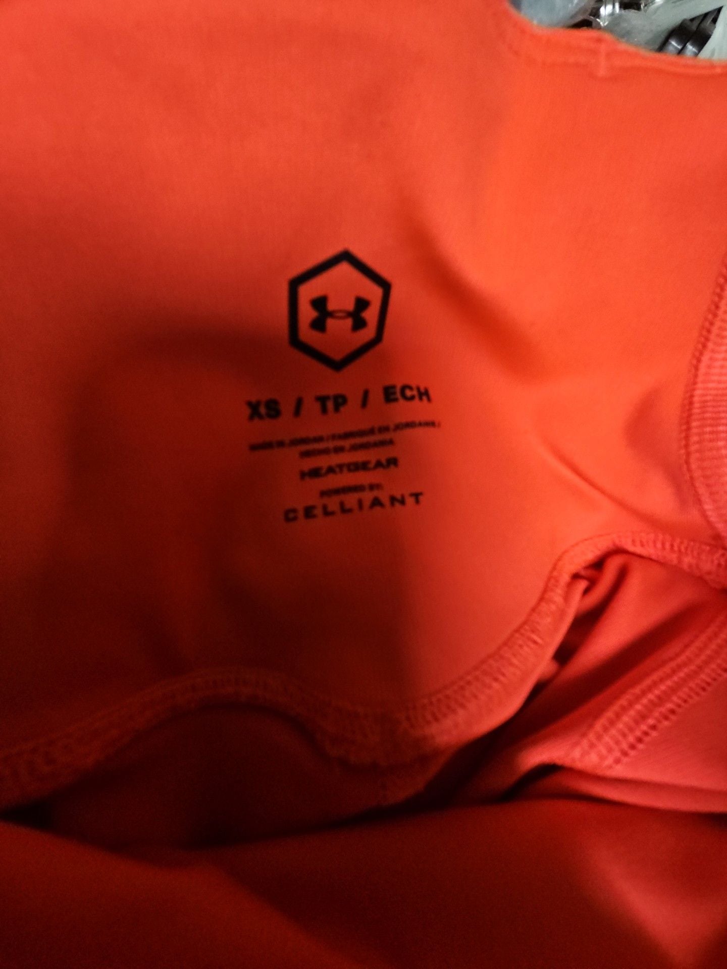 (543) Under Armour Rush Embossed Shine Leggings Orange 14