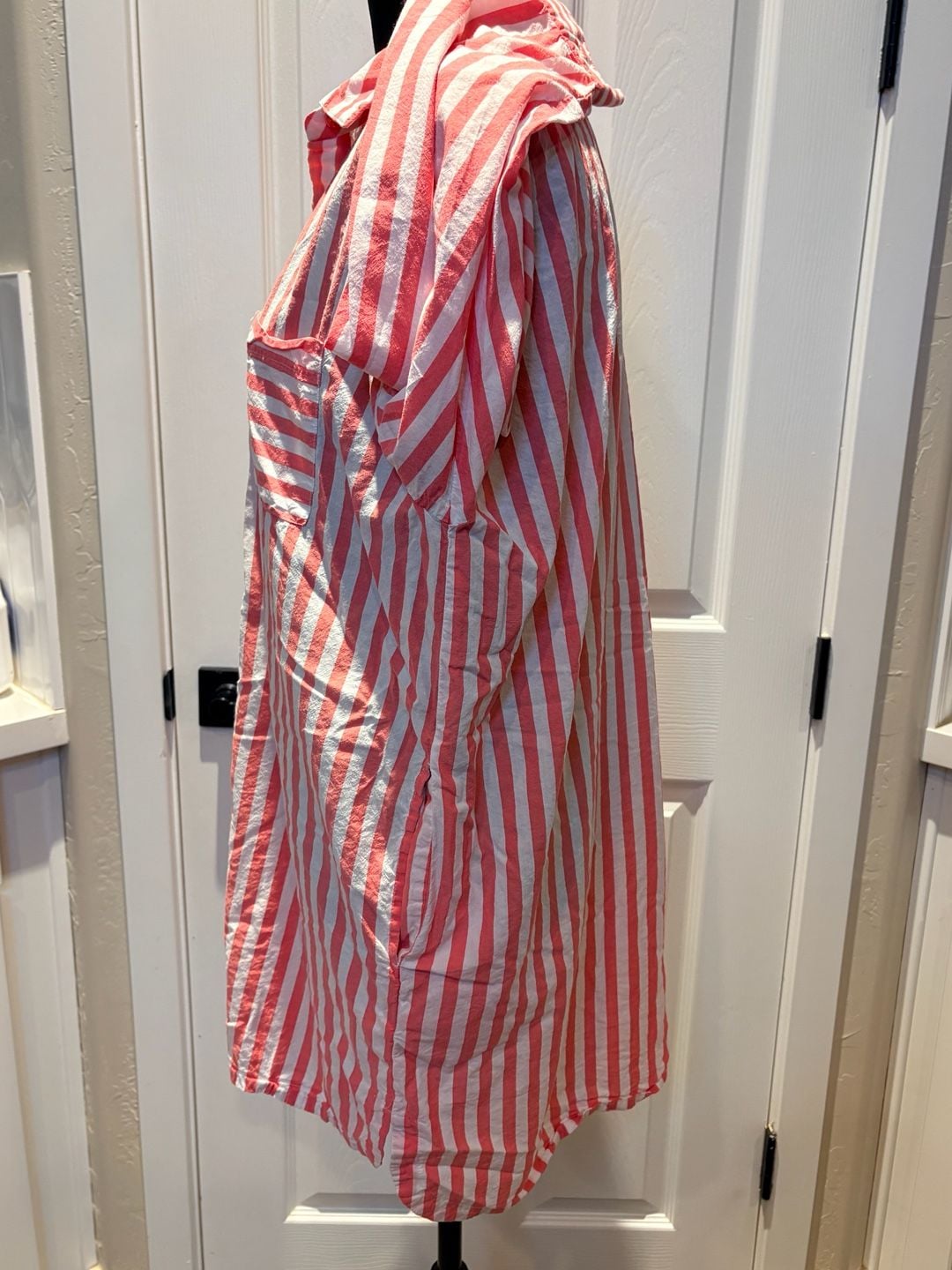 Joyspun Woven Long Sleeve Sleepshirt Size M Coral Striped (172) 4
