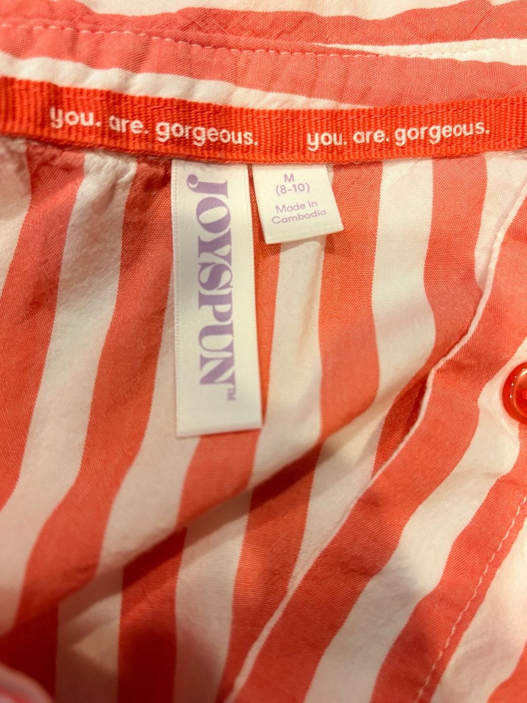 Joyspun Woven Long Sleeve Sleepshirt Size M Coral Striped (172) 5