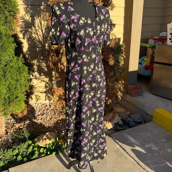 Jamie Brooke Floral Midi Dress Size M Black Rayon
