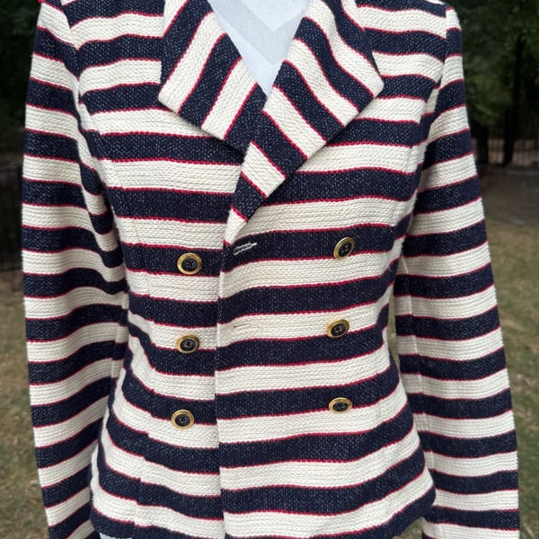 Cabi Blazer Size 2 Striped Navy White Red Double Breasted