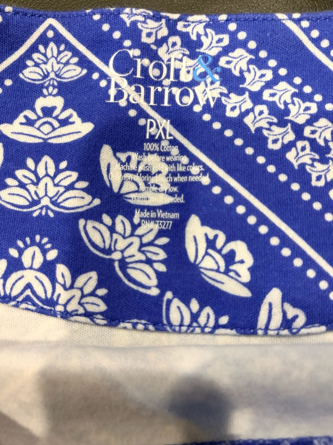 Croft & Barrow Top Size PXL Blue White Bandana Print (175) 4