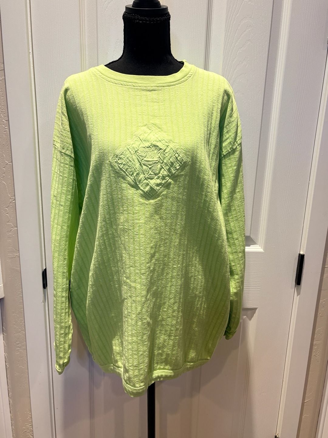 Vintage 90s Carolina Clothing Co Lime Green Textured Pullover Made USA L (176) 2