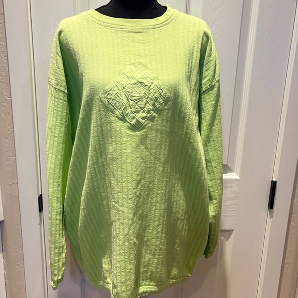 Vintage 90s Carolina Clothing Co Lime Green Textured Pullover Made USA L (176)