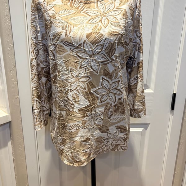 Emily Daniels Floral Top Size L Brown White (177)