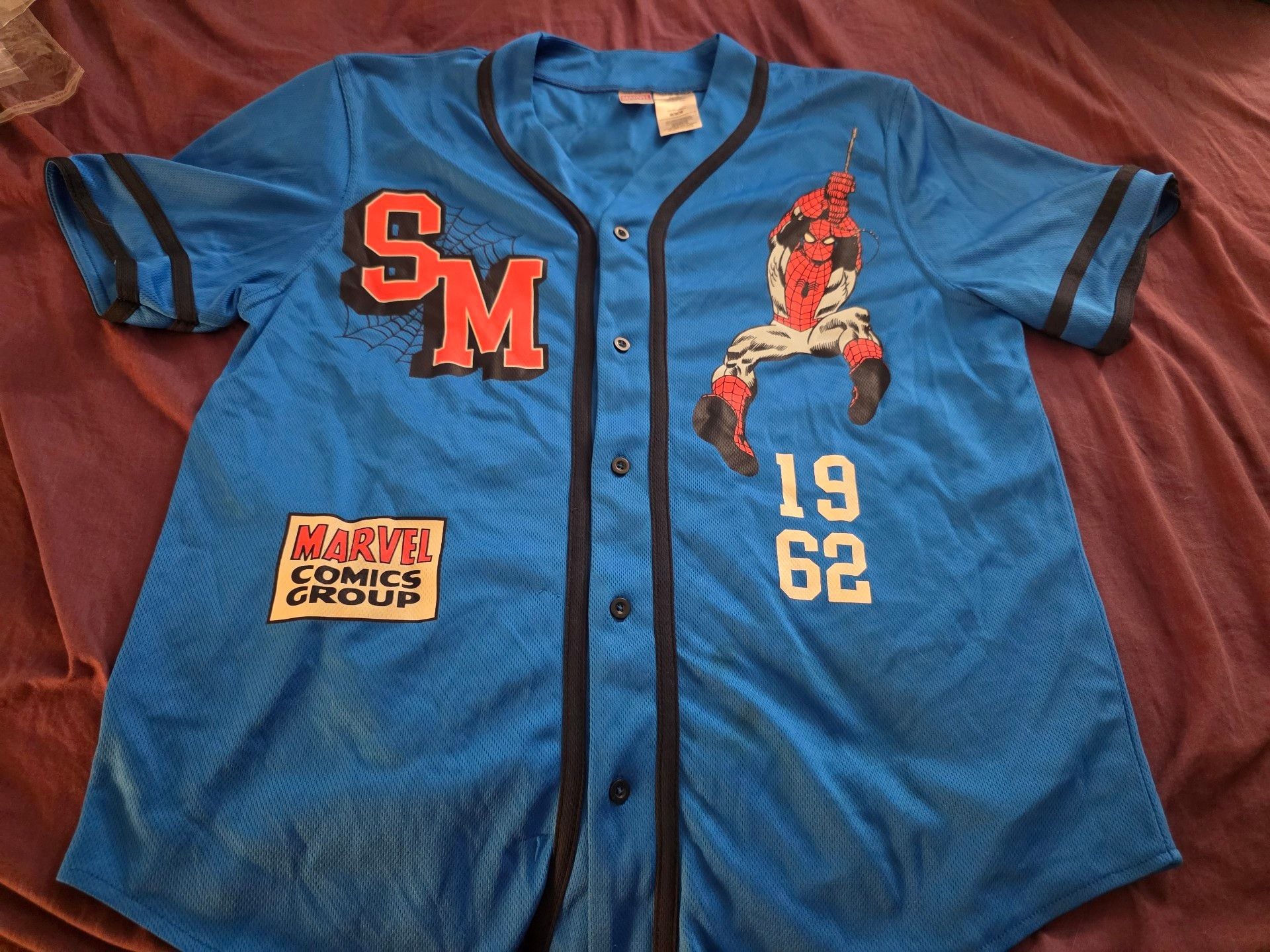 Marvel Spider-Man Baseball Jersey Size M Blue Graphic Button Up 1