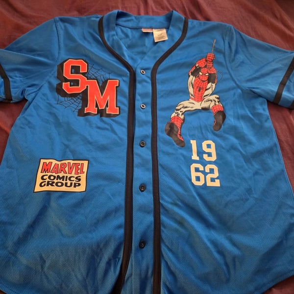 Marvel Spider-Man Baseball Jersey Size M Blue Graphic Button Up