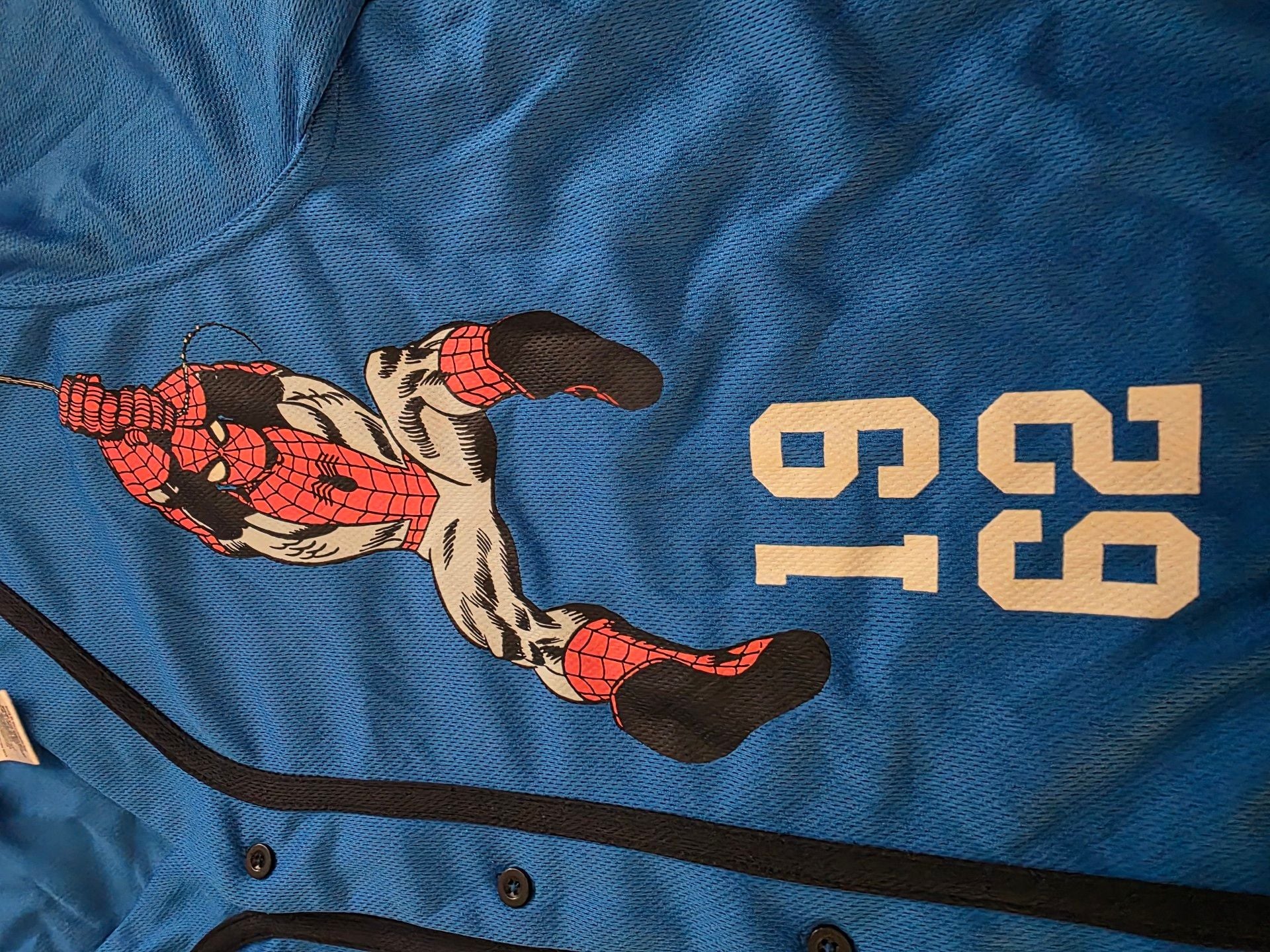 Marvel Spider-Man Baseball Jersey Size M Blue Graphic Button Up 3