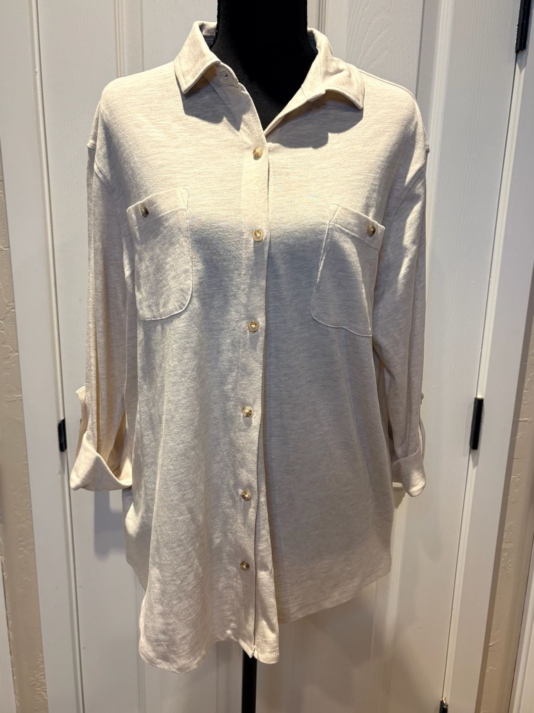 Sonoma Goods For Life Size M Button Down Shirt Beige (178) 2