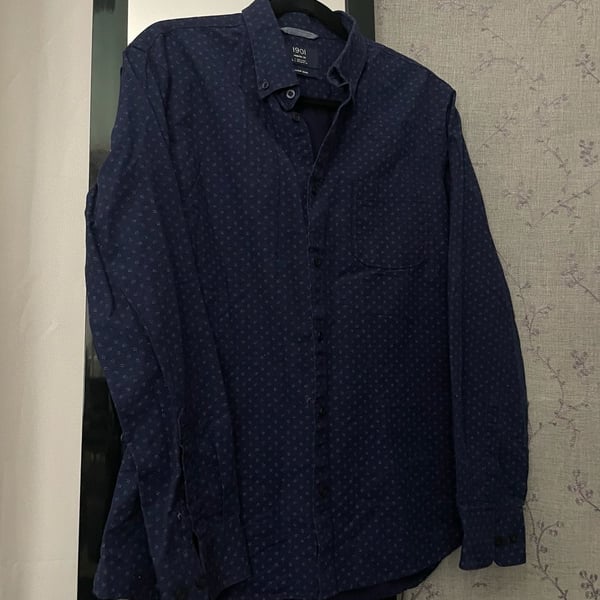 1901 Regular Fit Long Sleeve Shirt Size L Fairview Wash Blue Micro Dot