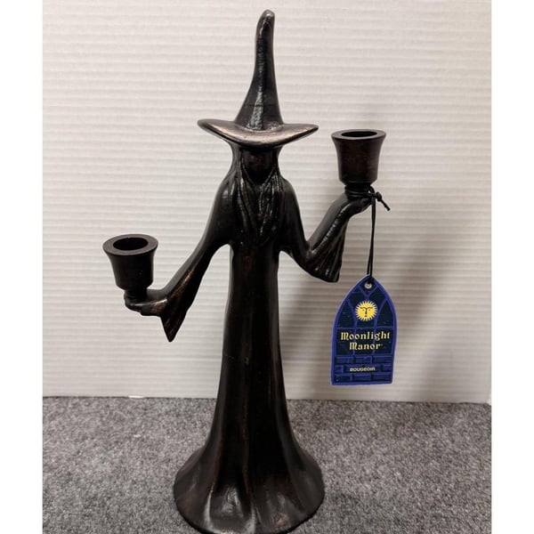 Pottery Barn Moonlight Manor Witch Candle Holder Bronze Halloween