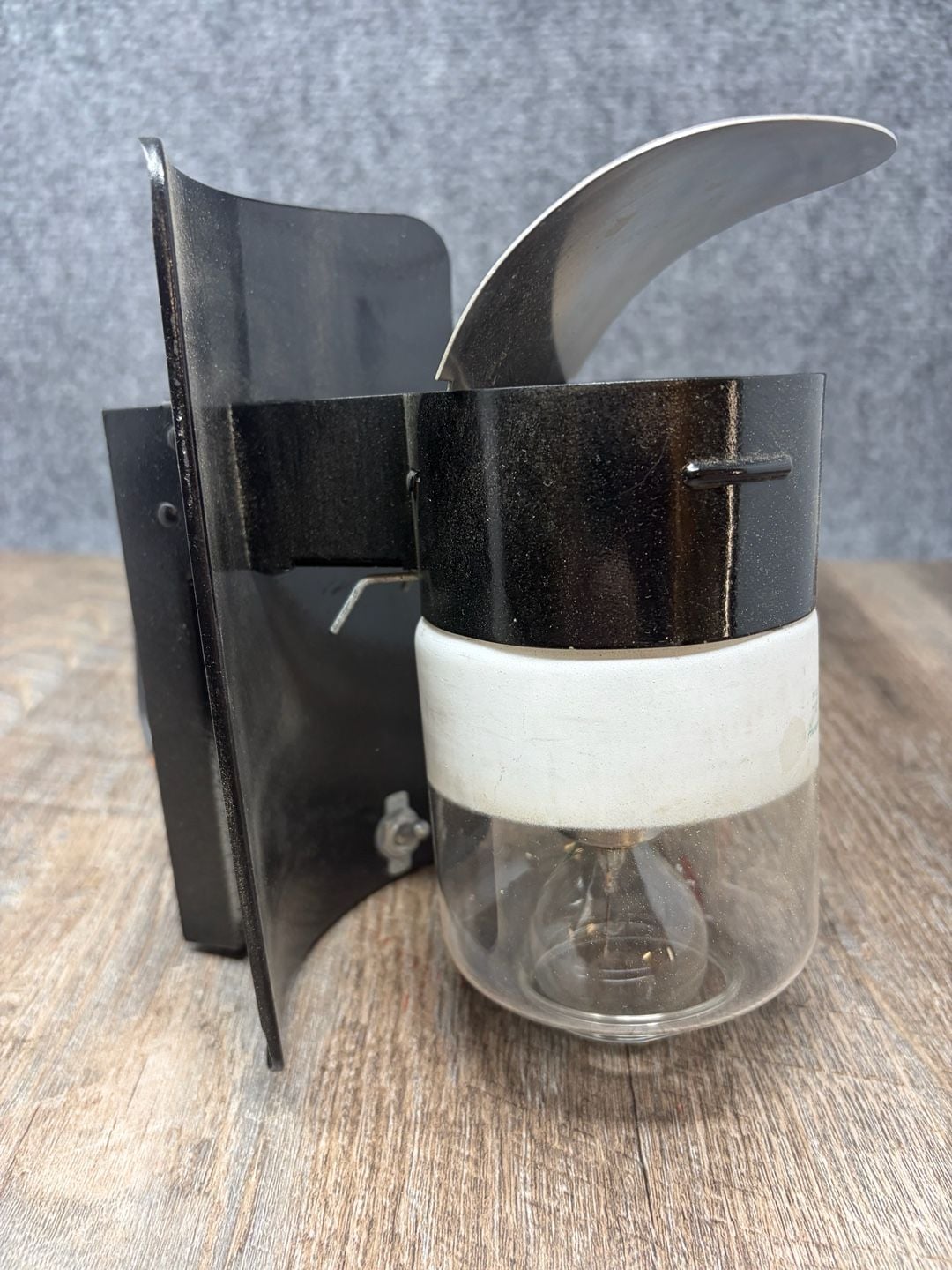 Humphrey VTG Wall Light Pyrex Glass Shade Black Metal-electric convert untested 2