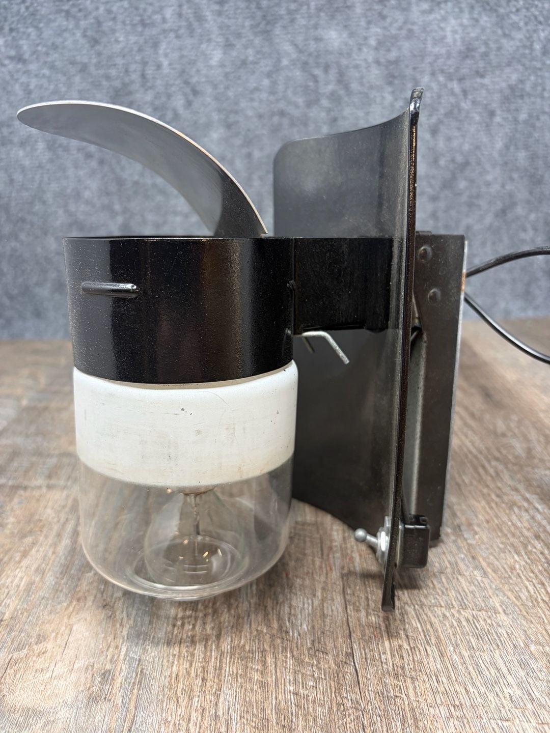 Humphrey VTG Wall Light Pyrex Glass Shade Black Metal-electric convert untested 3