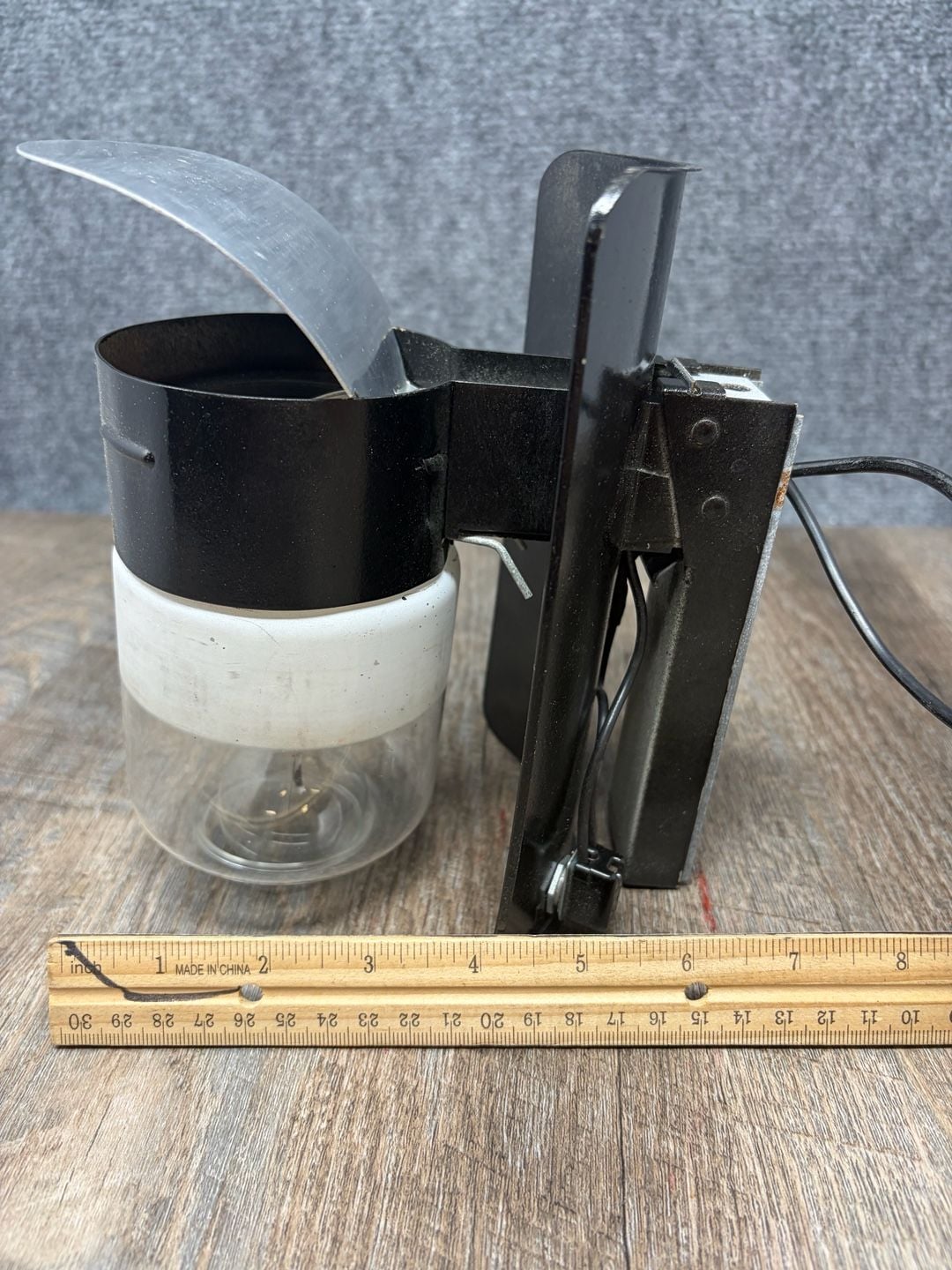 Humphrey VTG Wall Light Pyrex Glass Shade Black Metal-electric convert untested 11