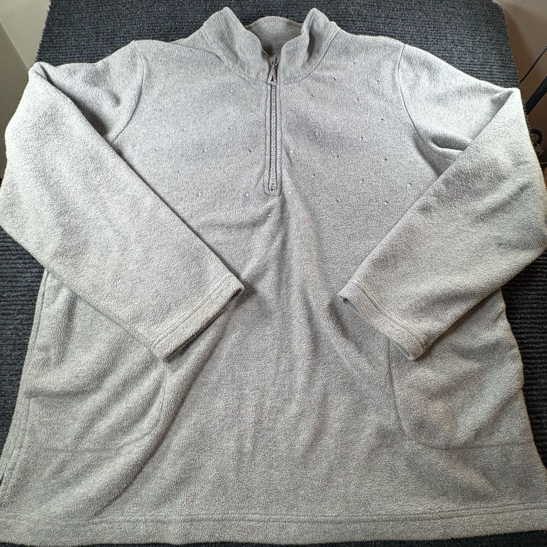 Quacker Factory Quarter Zip Fleece Sweatshirt XL Gray Rhinestone 2