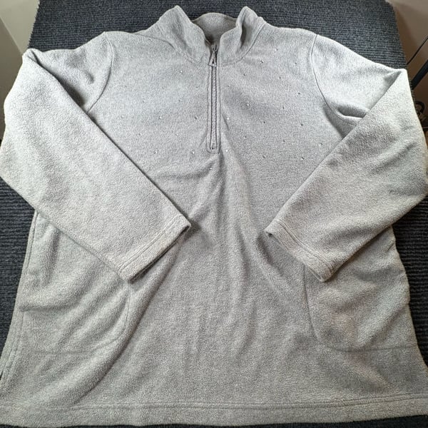 Quacker Factory Quarter Zip Fleece Sweatshirt XL Gray Rhinestone