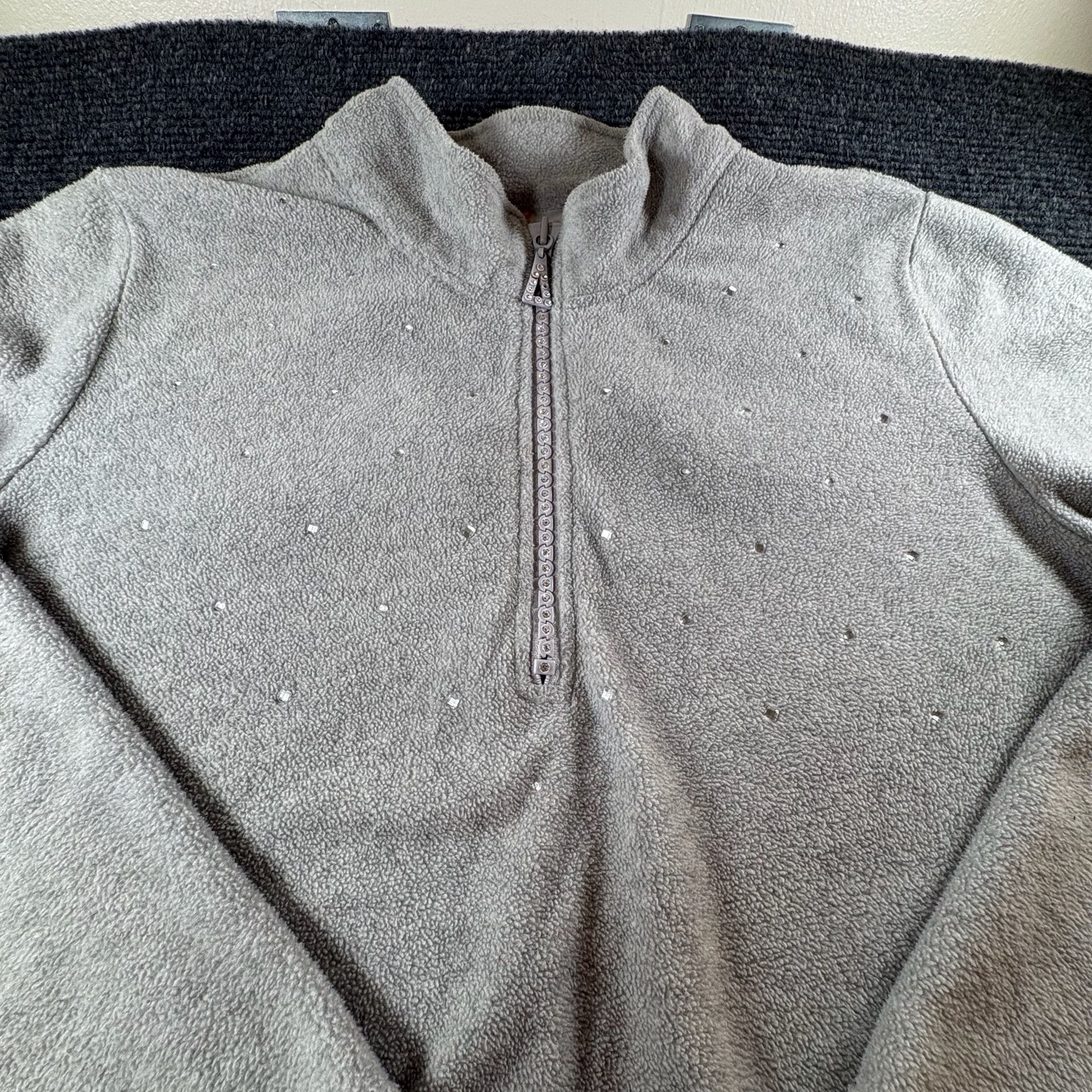 Quacker Factory Quarter Zip Fleece Sweatshirt XL Gray Rhinestone 3