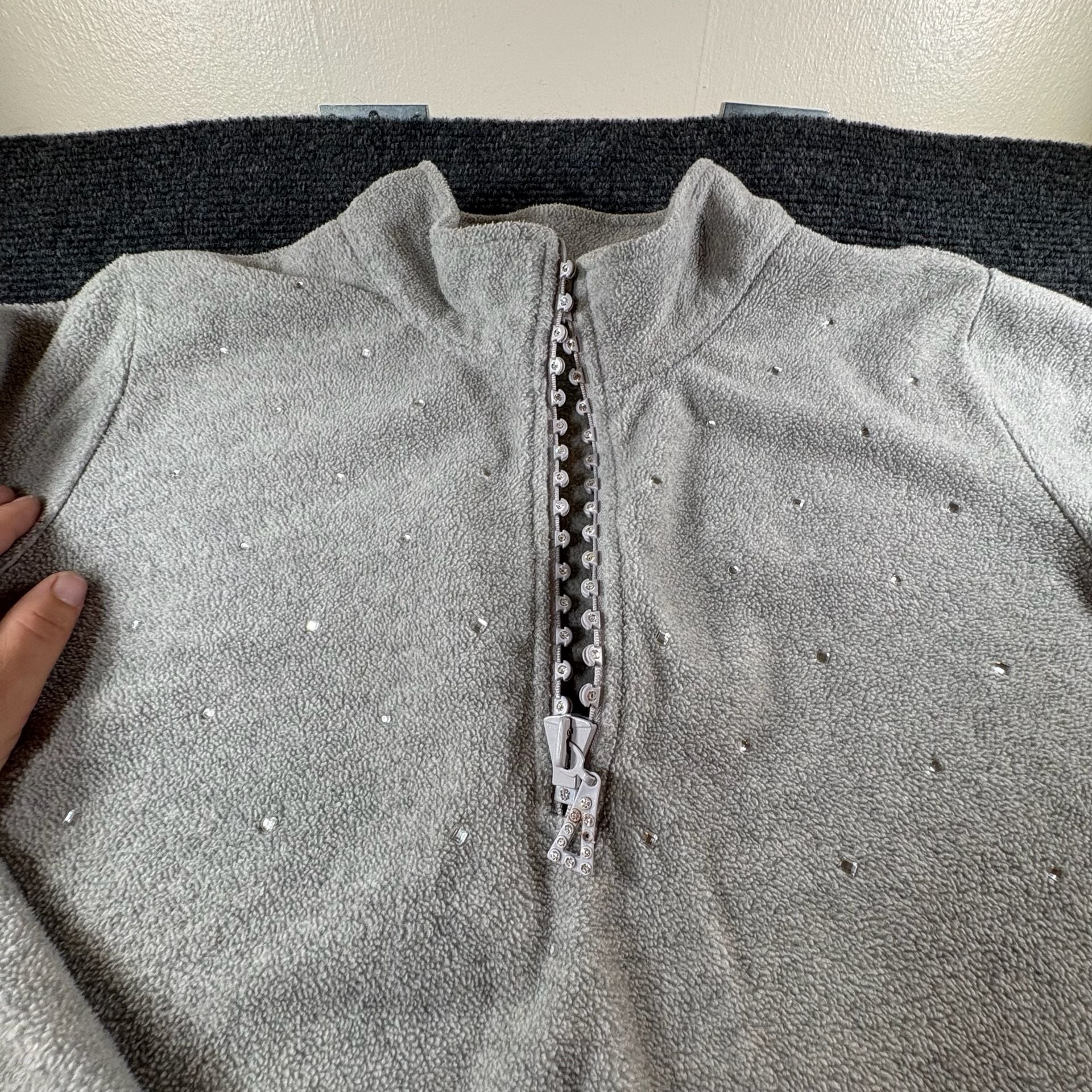 Quacker Factory Quarter Zip Fleece Sweatshirt XL Gray Rhinestone 5