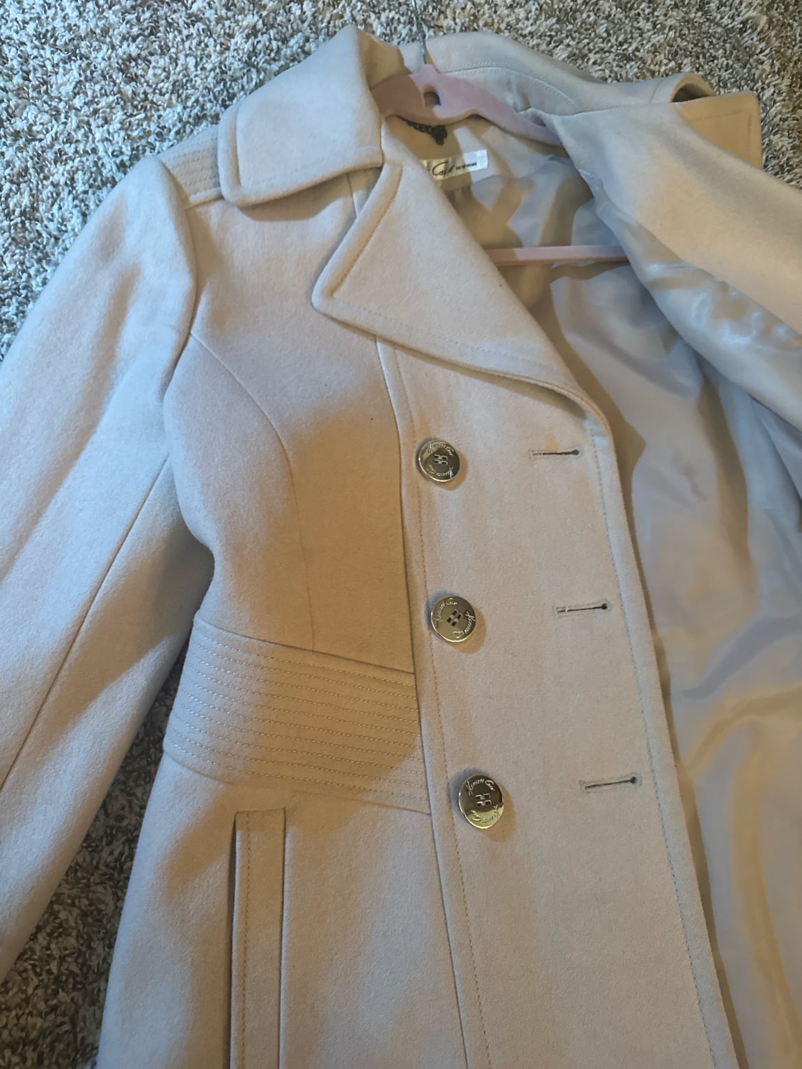 Kenneth Cole New York Pea Coat Size 6 Beige Wool Blend Double Breasted 7