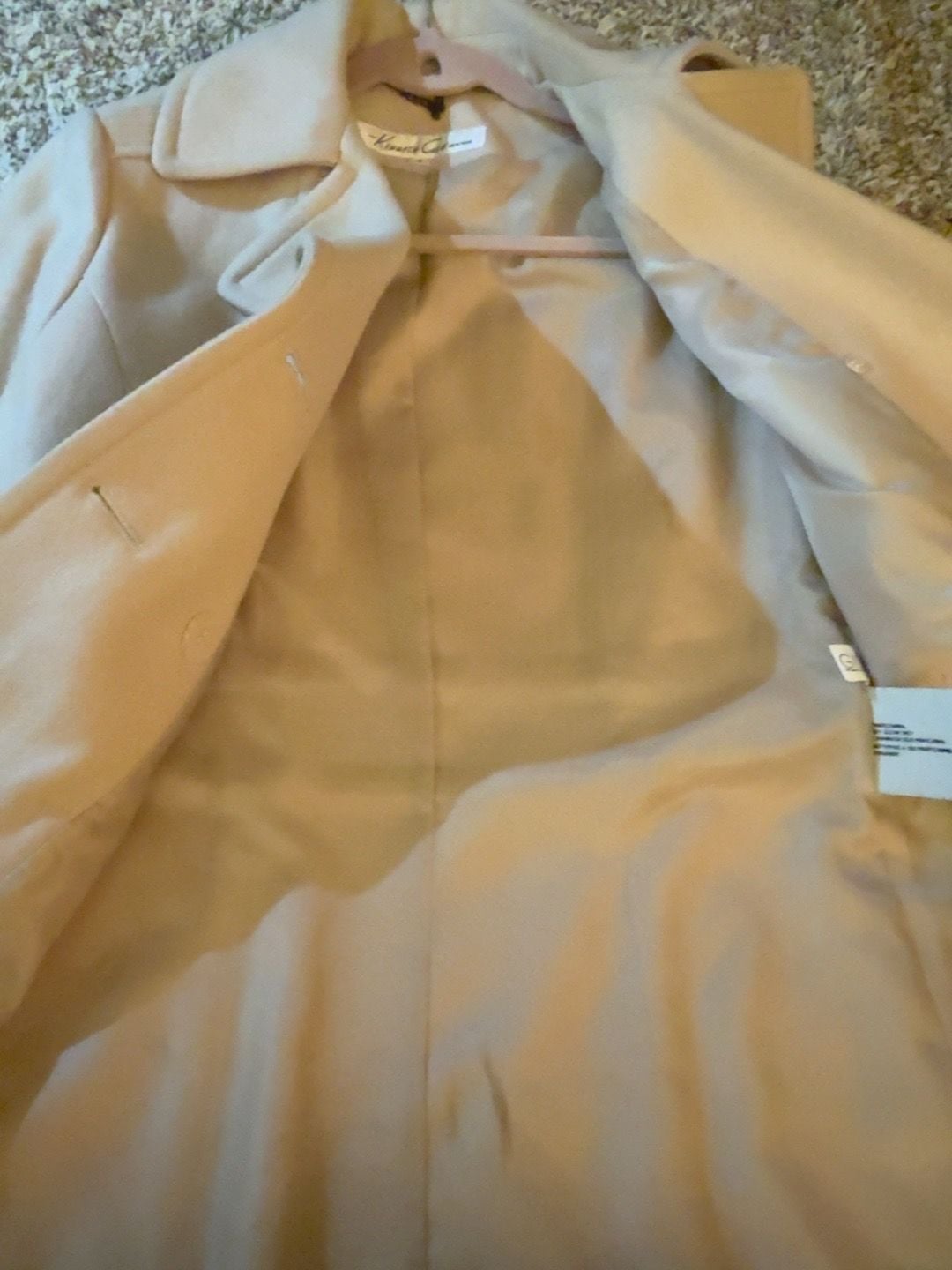 Kenneth Cole New York Pea Coat Size 6 Beige Wool Blend Double Breasted 9
