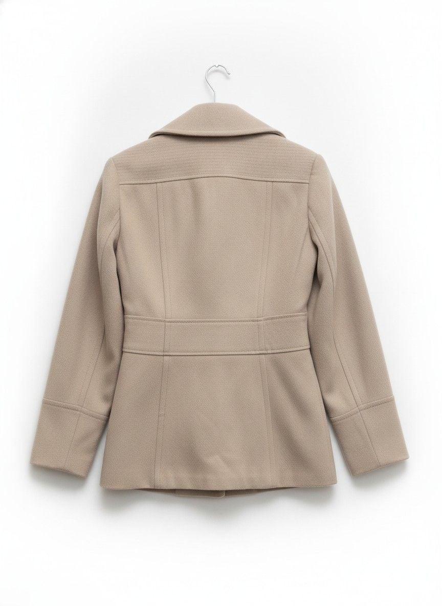 Kenneth Cole New York Pea Coat Size 6 Beige Wool Blend Double Breasted 10