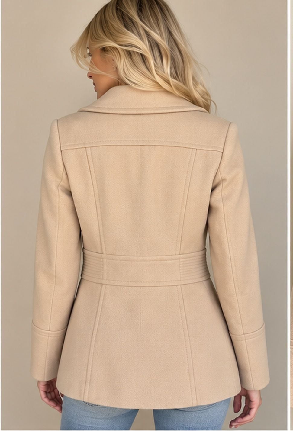 Kenneth Cole New York Pea Coat Size 6 Beige Wool Blend Double Breasted 3