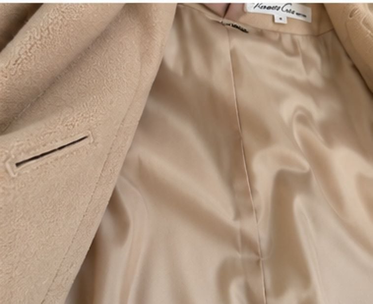 Kenneth Cole New York Pea Coat Size 6 Beige Wool Blend Double Breasted 5