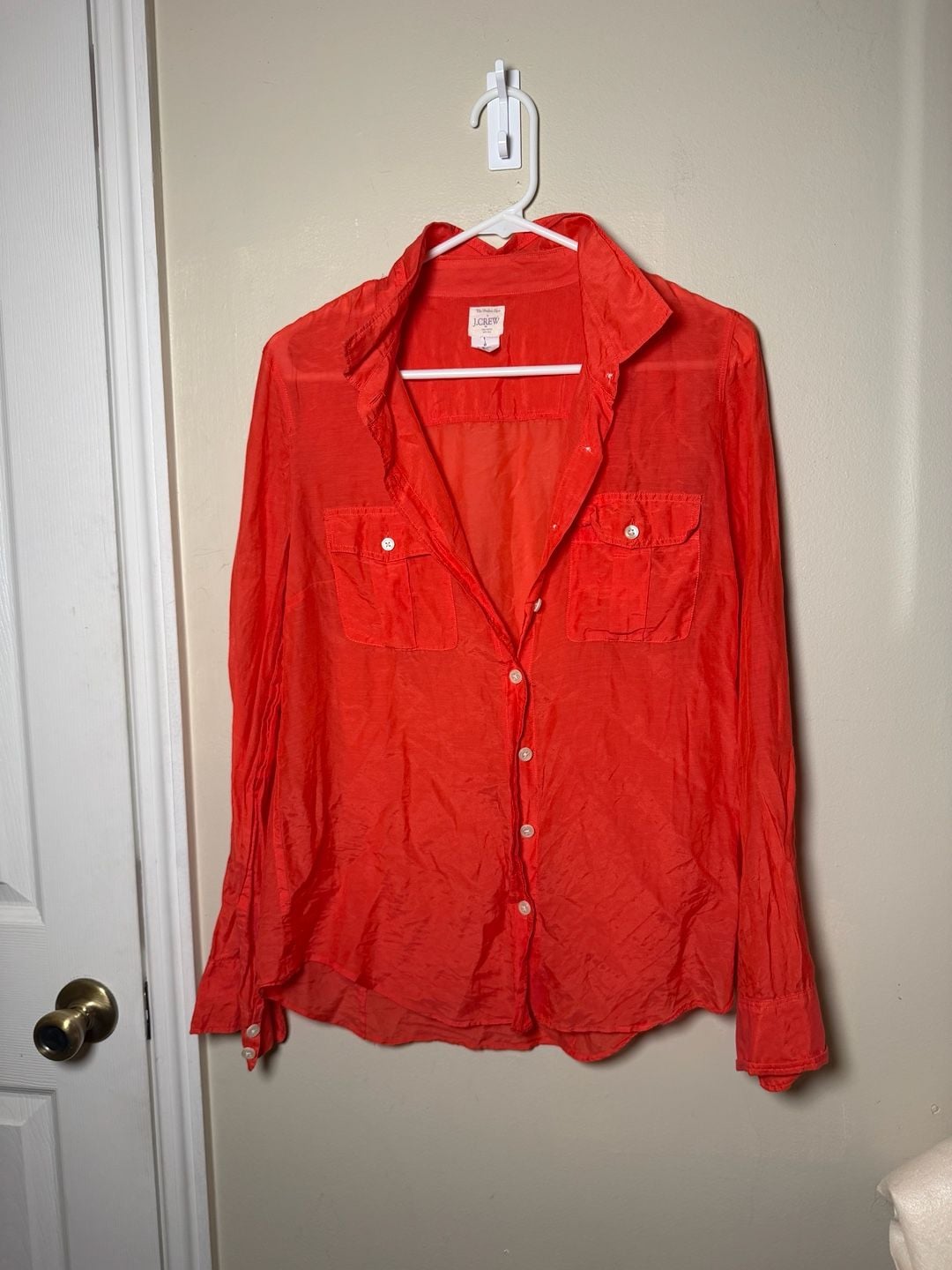 J.Crew The Perfect Shirt Size M Red coral Burnt orange Cotton Silk Long Sleeve Blouse 2