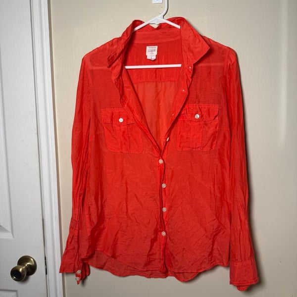 J.Crew The Perfect Shirt Size M Red coral Burnt orange Cotton Silk Long Sleeve Blouse