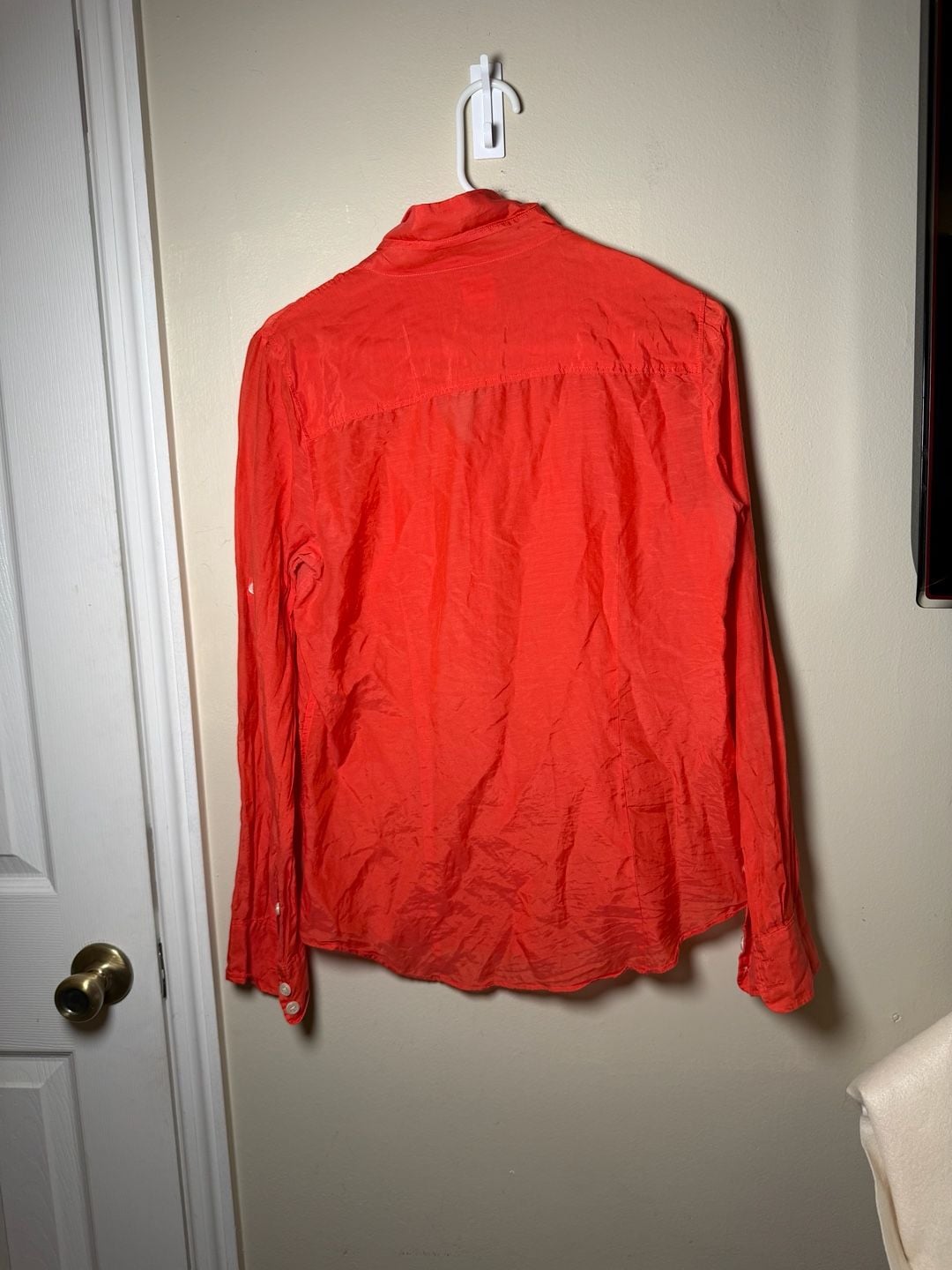 J.Crew The Perfect Shirt Size M Red coral Burnt orange Cotton Silk Long Sleeve Blouse 7