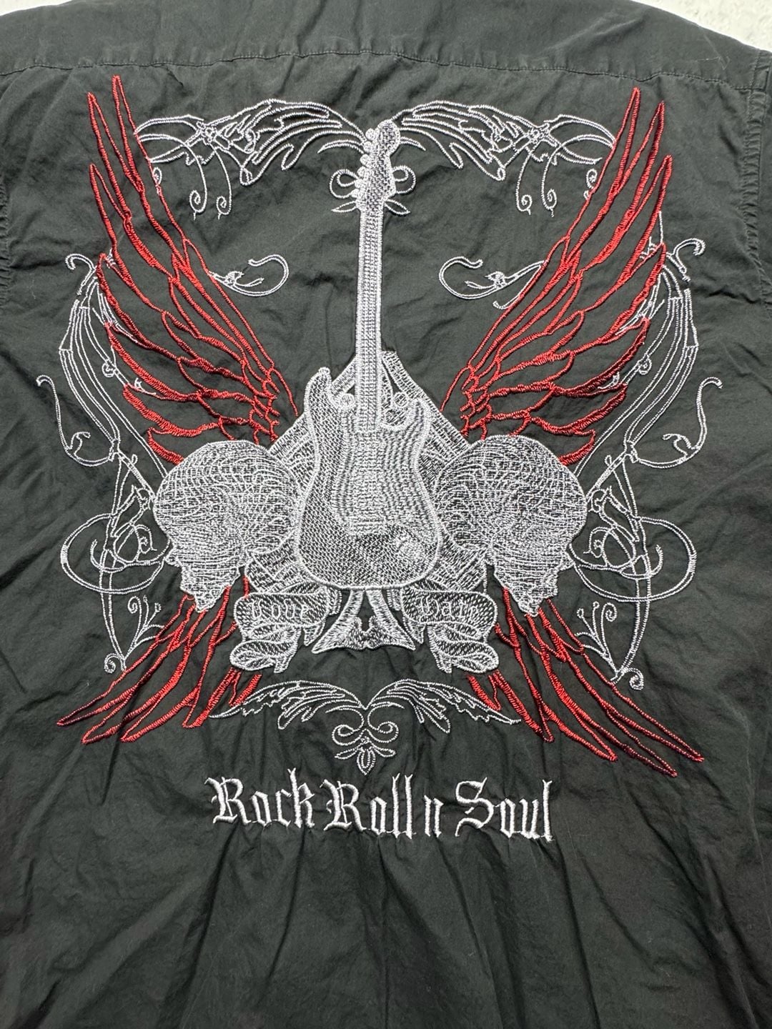 Rock Roll N Soul Button Down Shirt Black Floral Trim Long Sleeve 11