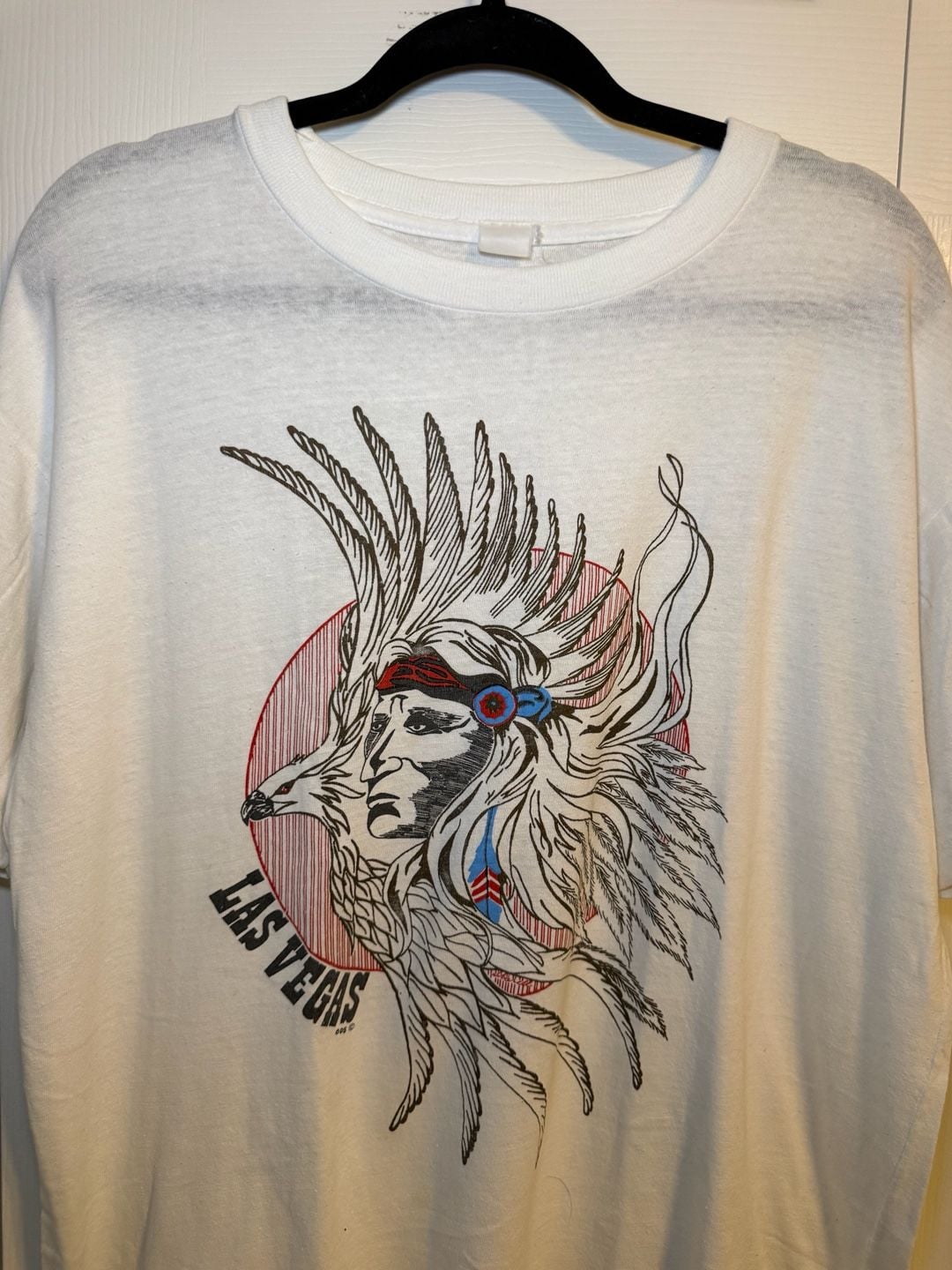 Vintage Las Vegas Native American Headdress Graphic T-Shirt White 3