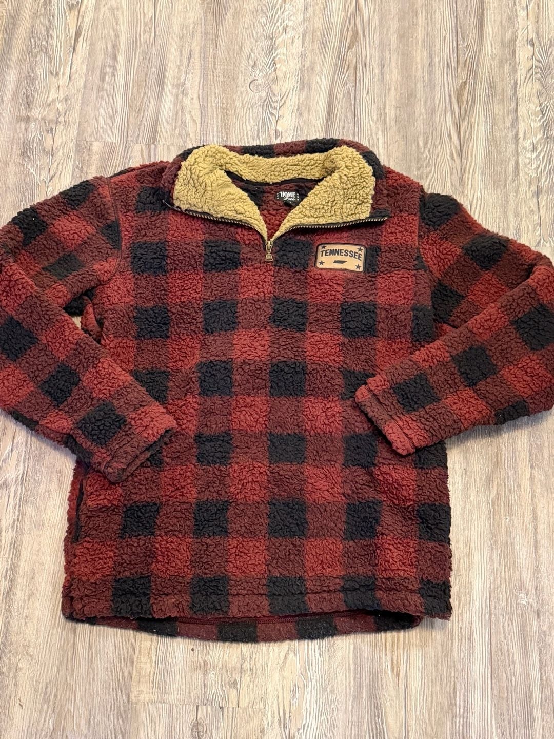 Home Free Tennessee Sherpa Fleece Pullover Size M 38/40 Red Black Plaid 2