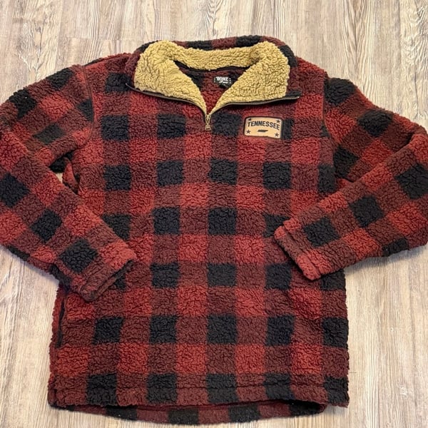 Home Free Tennessee Sherpa Fleece Pullover Size M 38/40 Red Black Plaid