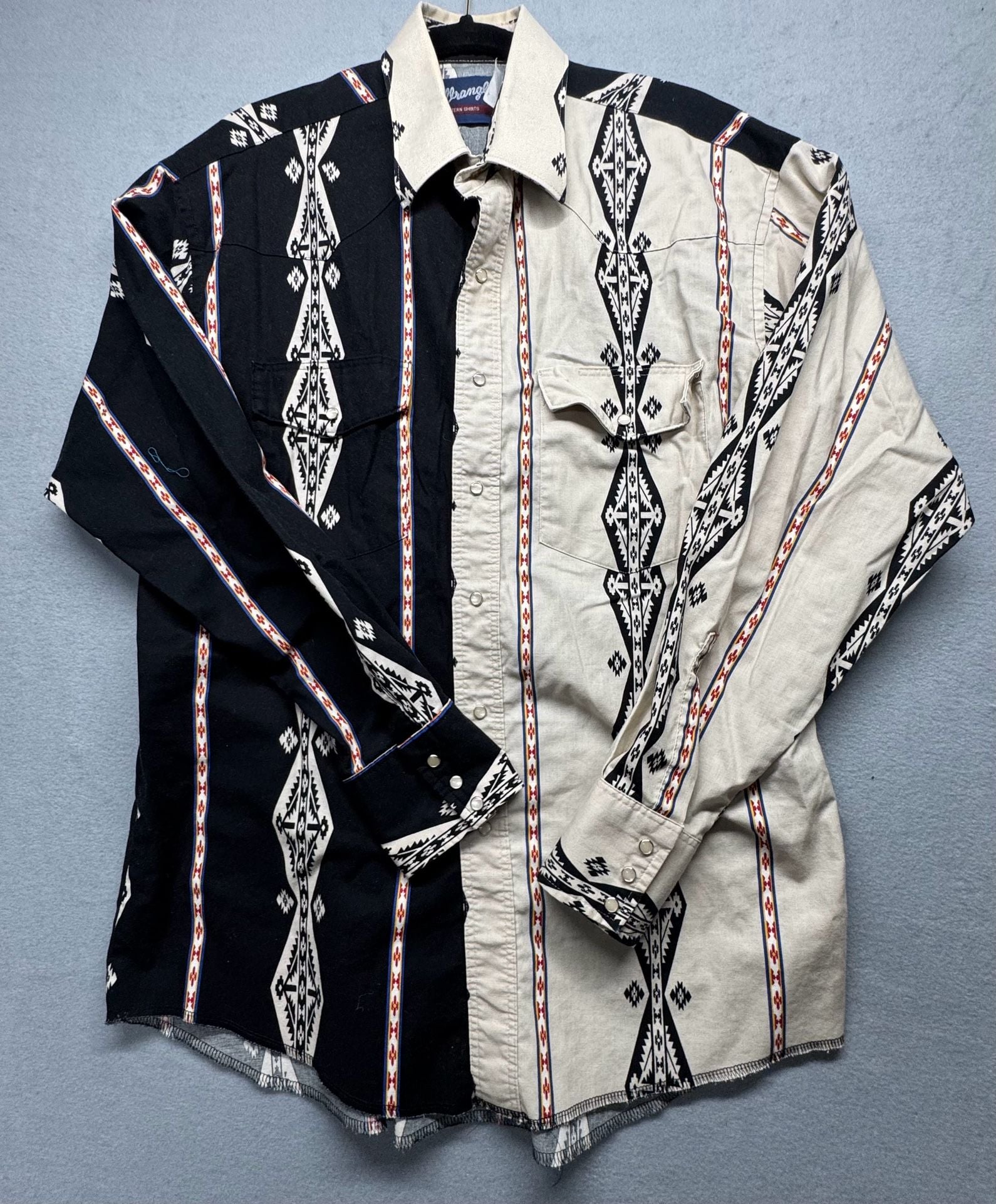 Wrangler Western Shirt Black White Southwestern Aztec Pearl Snap 2