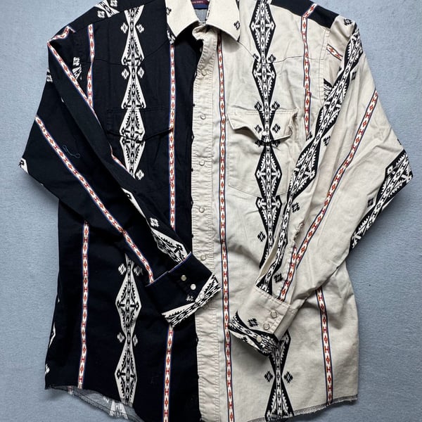 Wrangler Western Shirt Black White Southwestern Aztec Pearl Snap