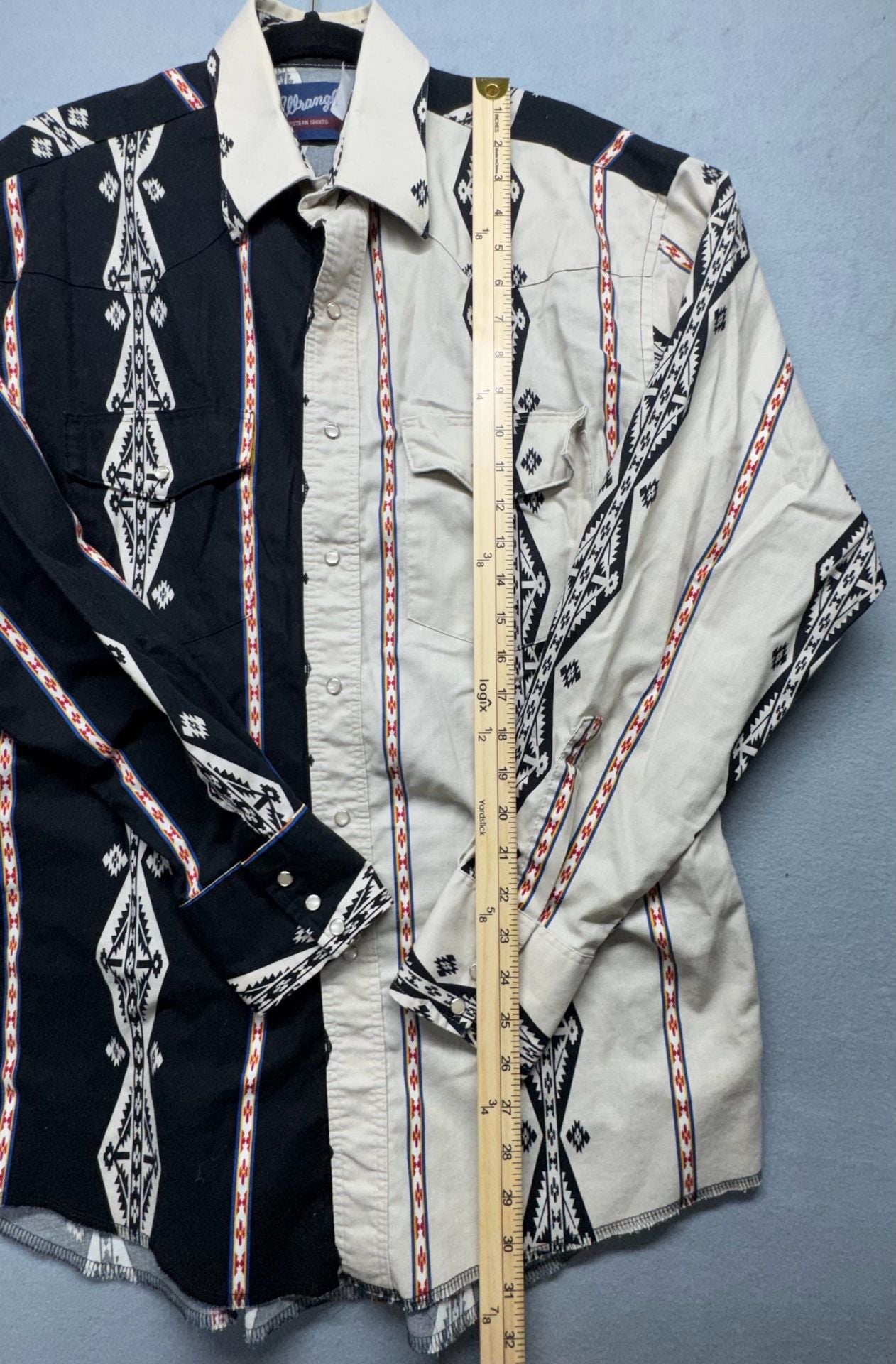 Wrangler Western Shirt Black White Southwestern Aztec Pearl Snap 4