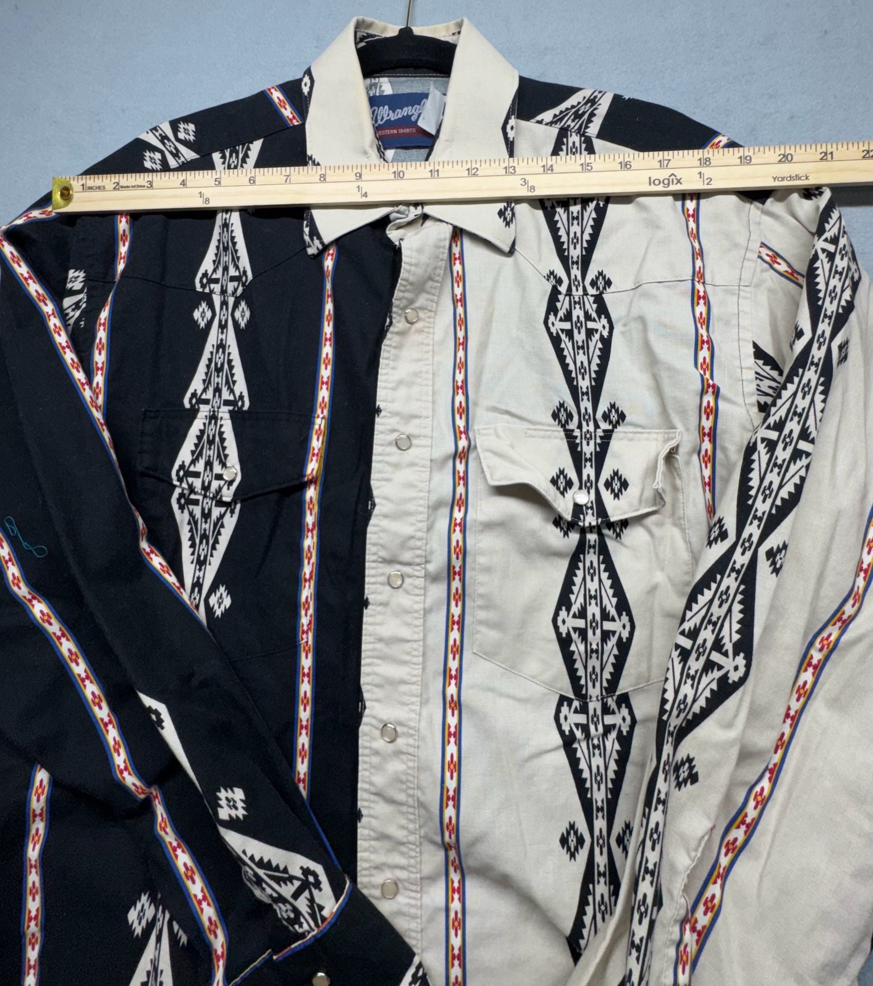 Wrangler Western Shirt Black White Southwestern Aztec Pearl Snap 5