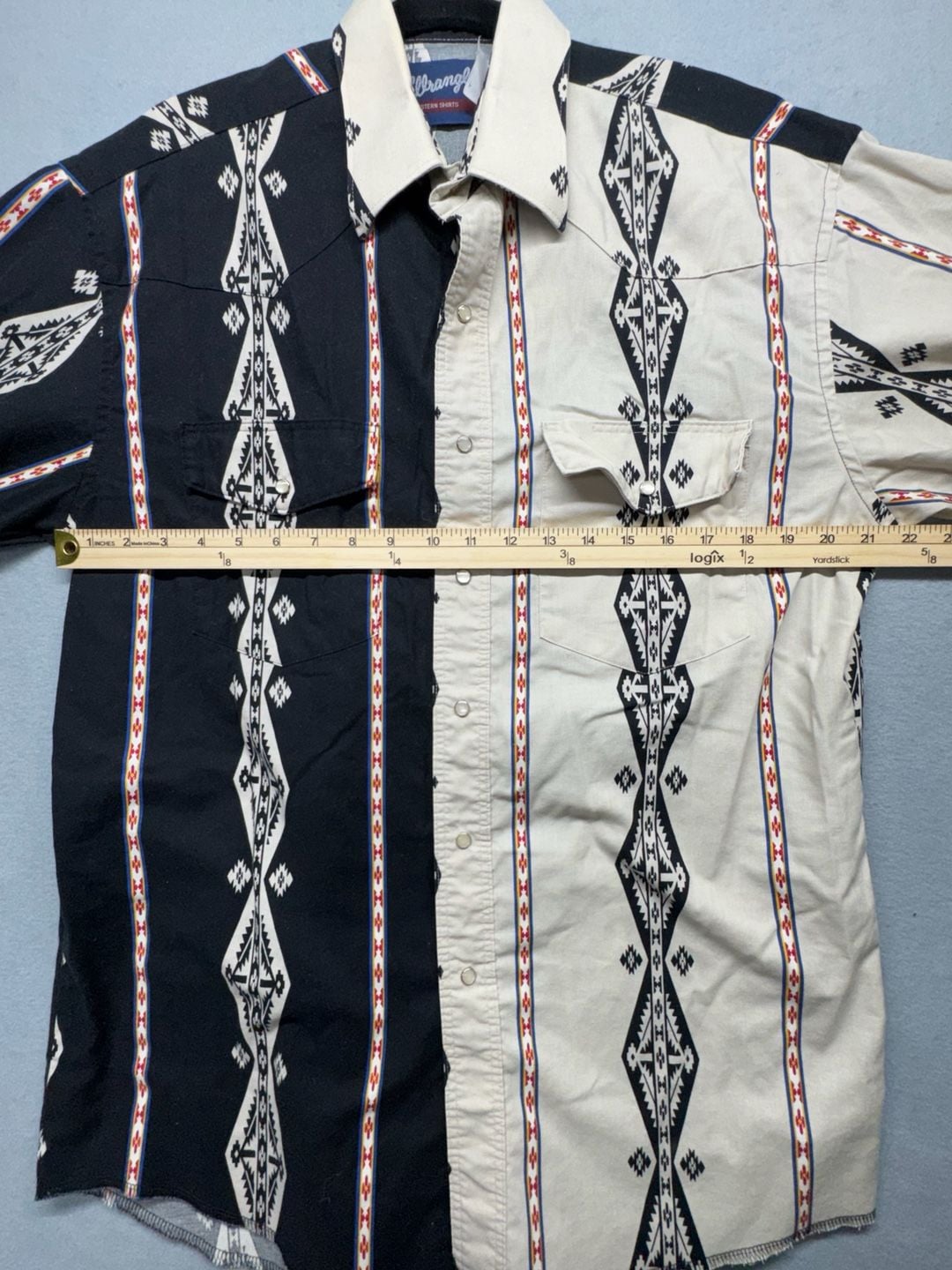 Wrangler Western Shirt Black White Southwestern Aztec Pearl Snap 6