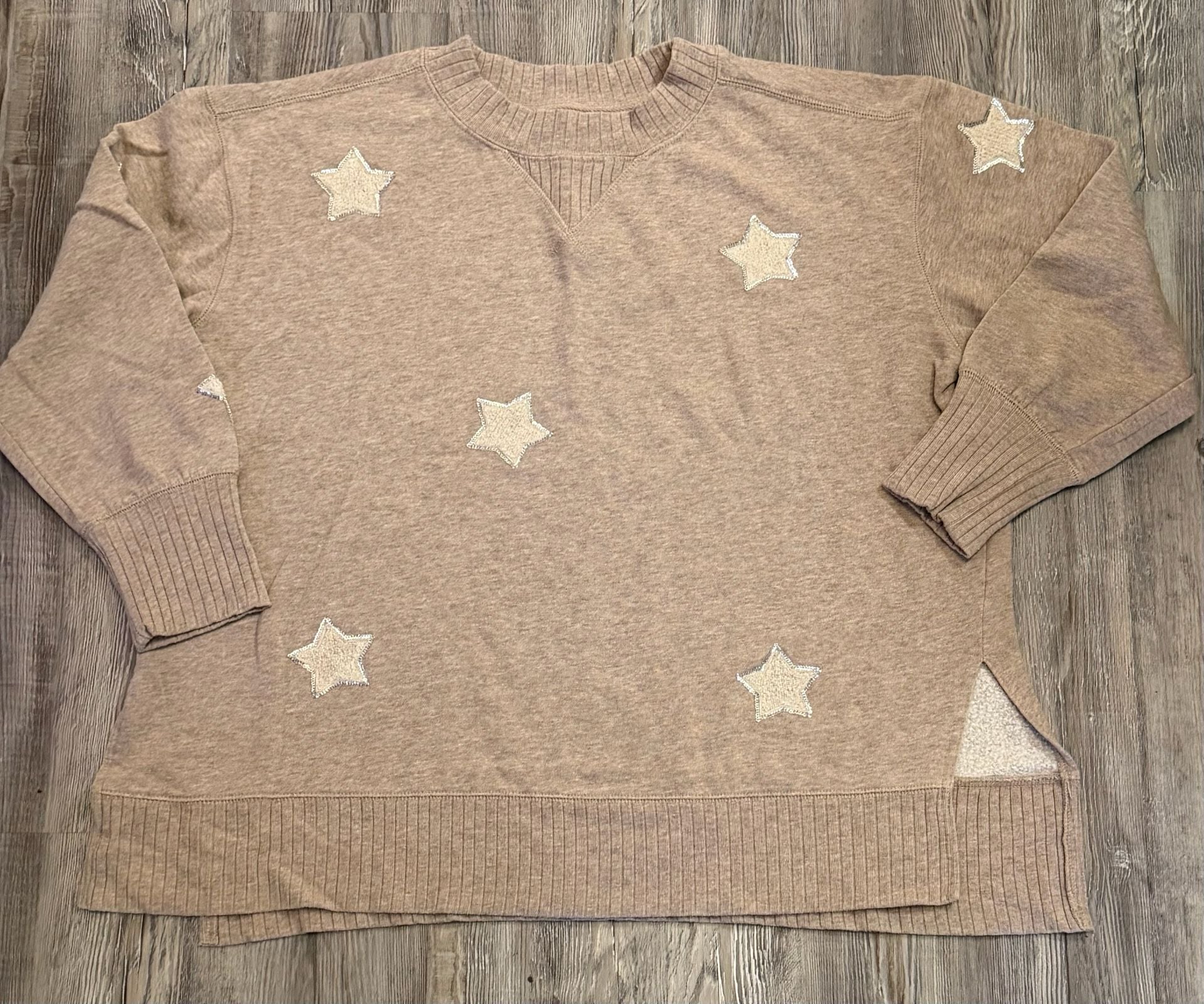 Maurices Star Sweatshirt Size 1X Brown Sequin Sherpa Patches Pullover 2