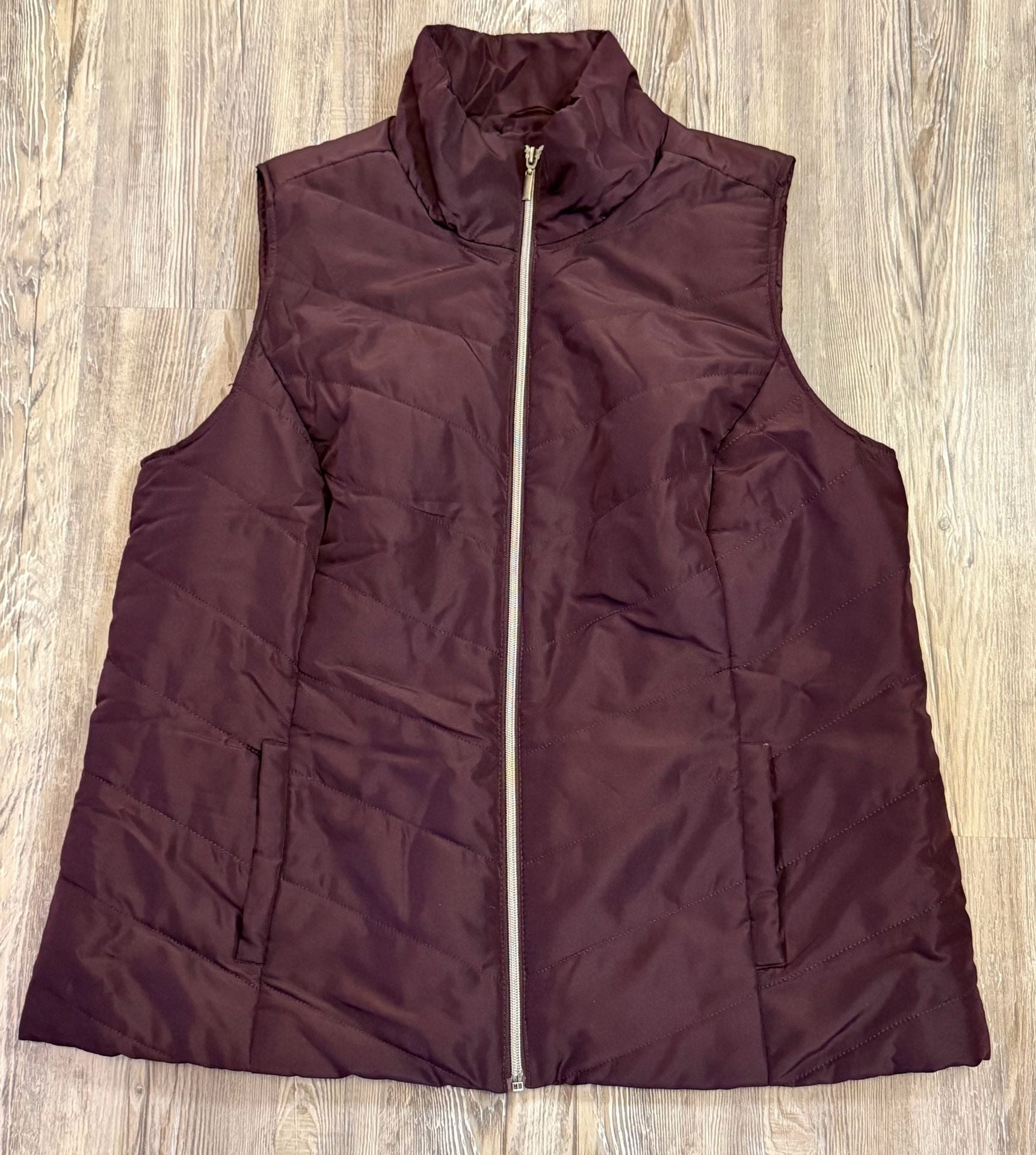 Cj Banks Quilted Vest Size 1X Maroon Full Zip Puffer Winter Outerwear 2