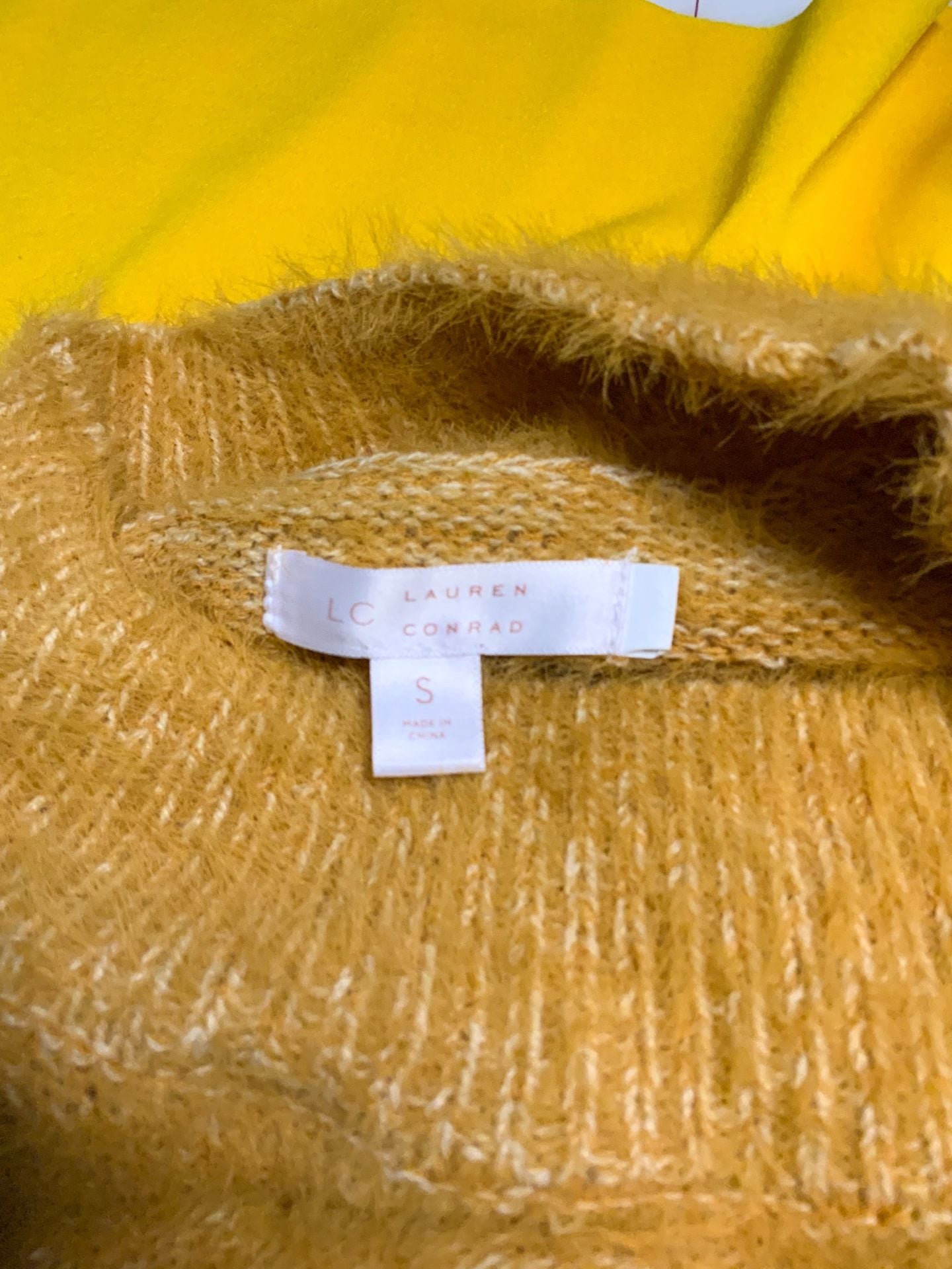LC Lauren Conrad Fuzzy Mock Neck Sweater Women’s Size S Yellow 5