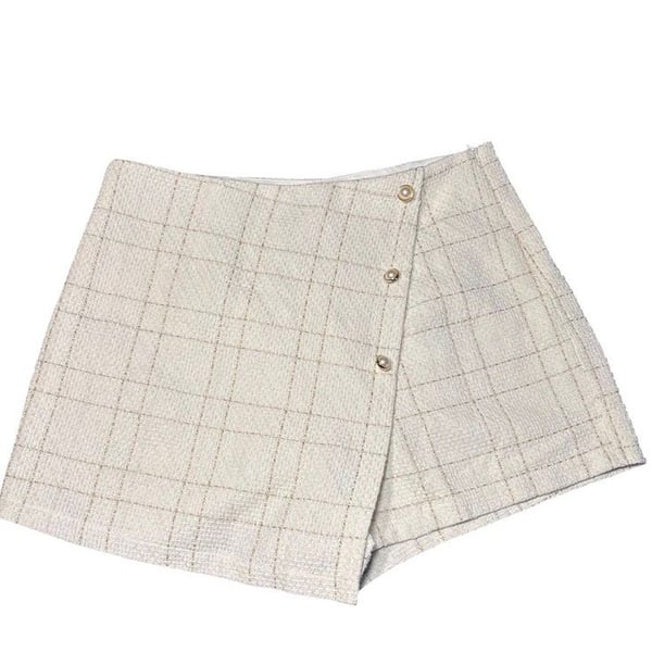 SHEIN Women’s XL Cream Plaid Tweed Skort High Waist Button Front