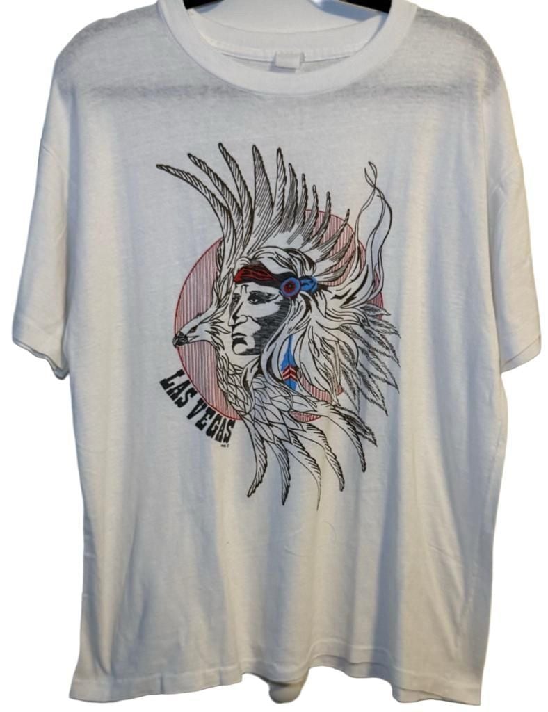 Vintage Las Vegas Native American Headdress Graphic T-Shirt White 2