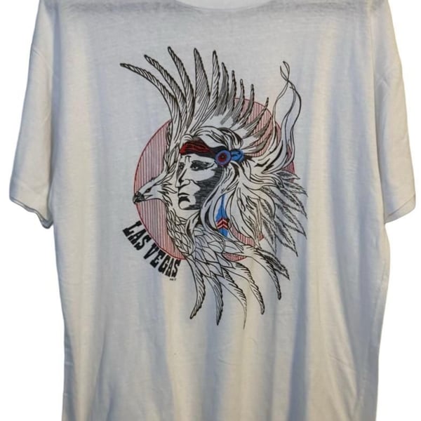 Vintage Las Vegas Native American Headdress Graphic T-Shirt White