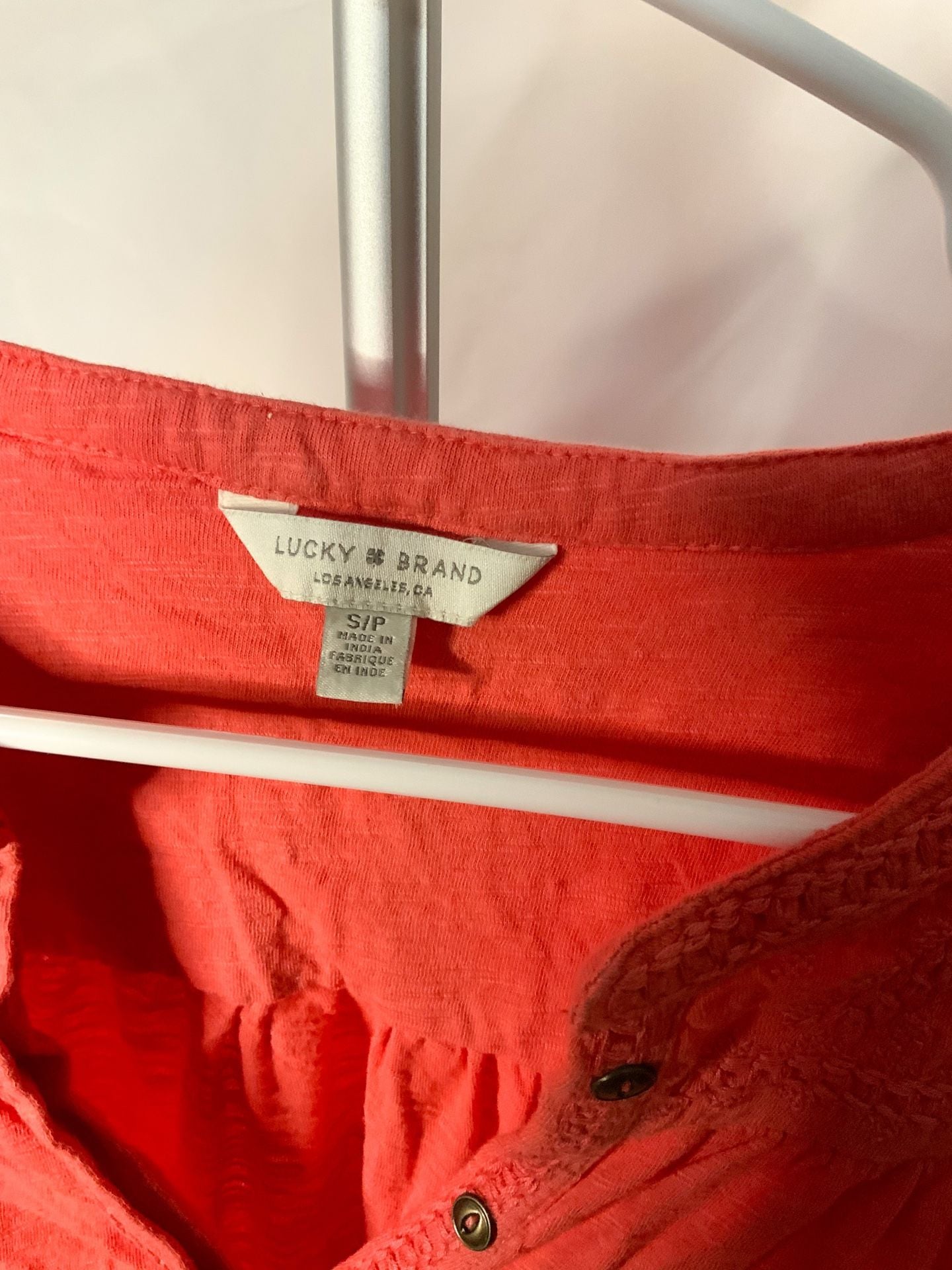 Lucky Brand Embroidered Blouse Women’s Size S Coral 3
