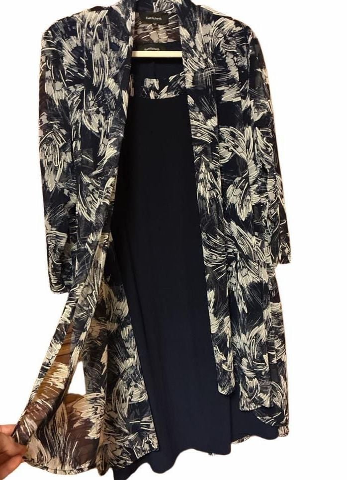 R&M Richards Dress And Jacket Set Size 16 Blue Floral 2 Piece 3
