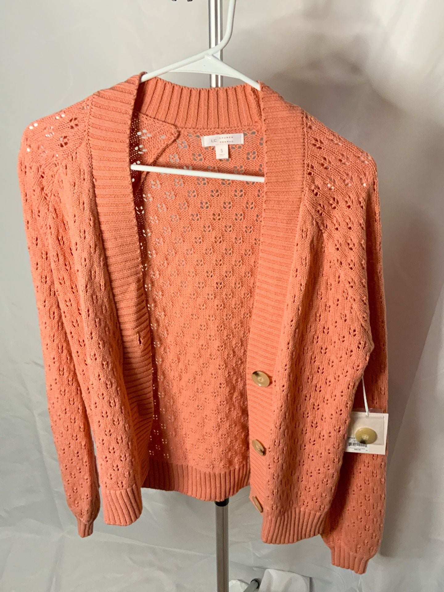LC Lauren Conrad NWT Pointelle Cardigan Size S Peach 2