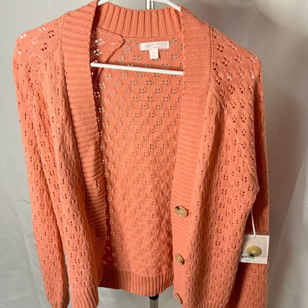 LC Lauren Conrad NWT Pointelle Cardigan Size S Peach