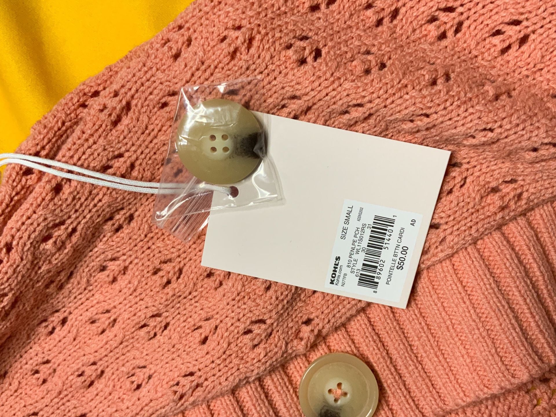 LC Lauren Conrad NWT Pointelle Cardigan Size S Peach 5